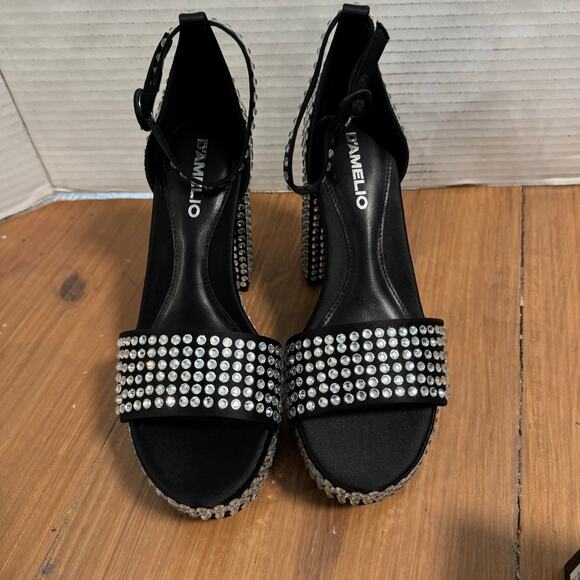 D’Amelio Mayvinaa Crystal Fabric Platform Block Heel Sandals Womens Size 6 Black - Picture 6 of 6